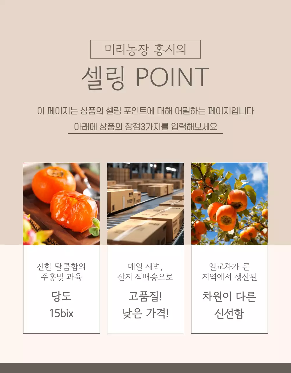 베이지색과 갈색의 미니멀한 과일 상품 정보