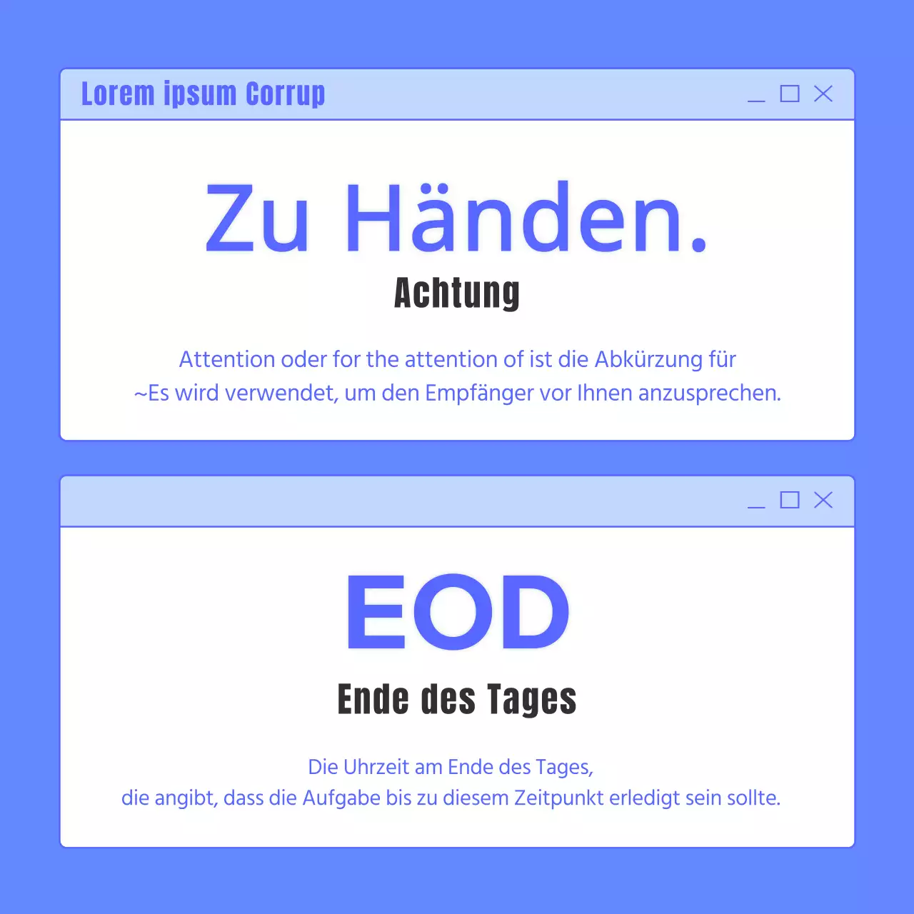 Ein einfacher blauer und hellblauer Leitfaden für geschäftliche E-Mail-Akronyme