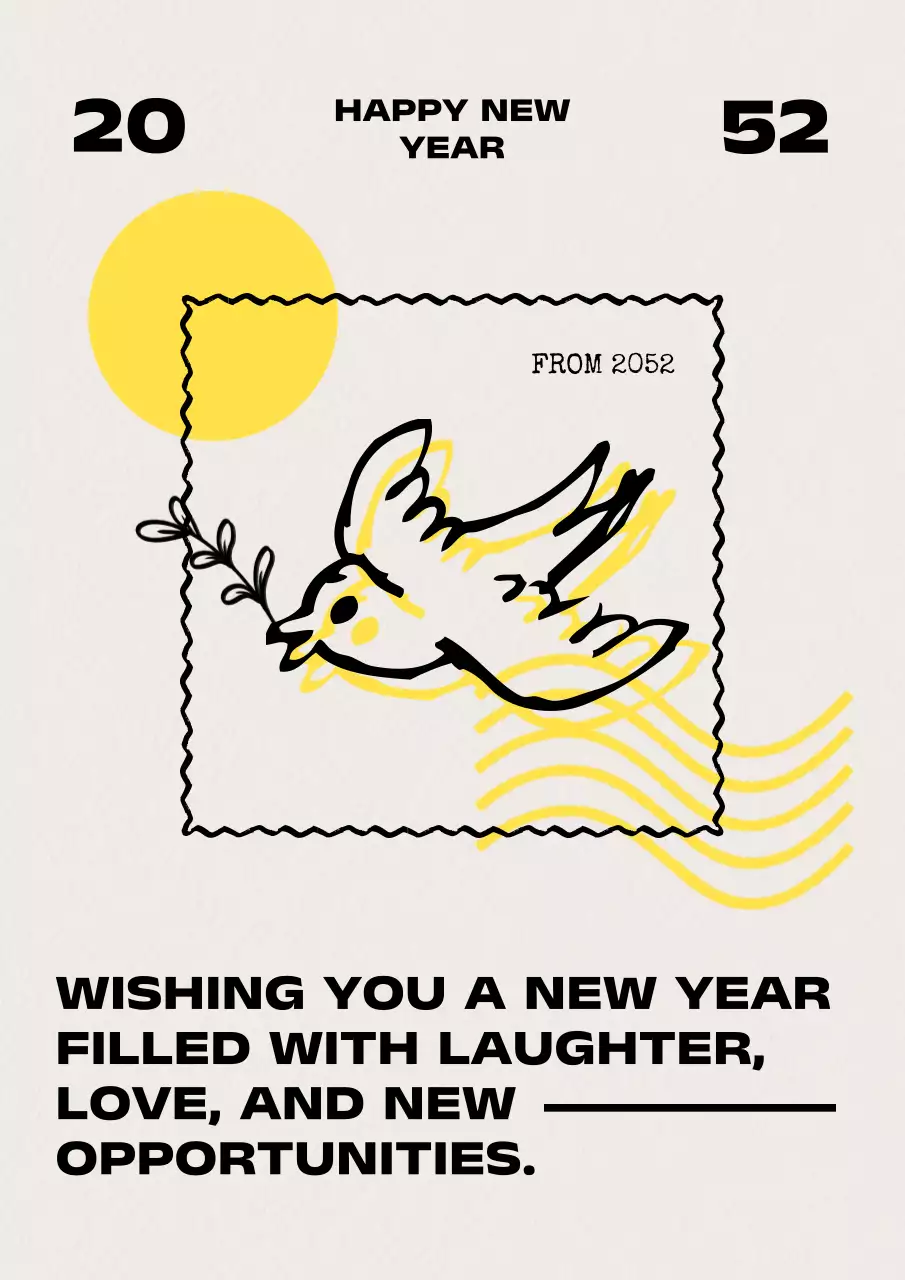 베이지색과 노랑의 미니멀한 새해 인사 연하장