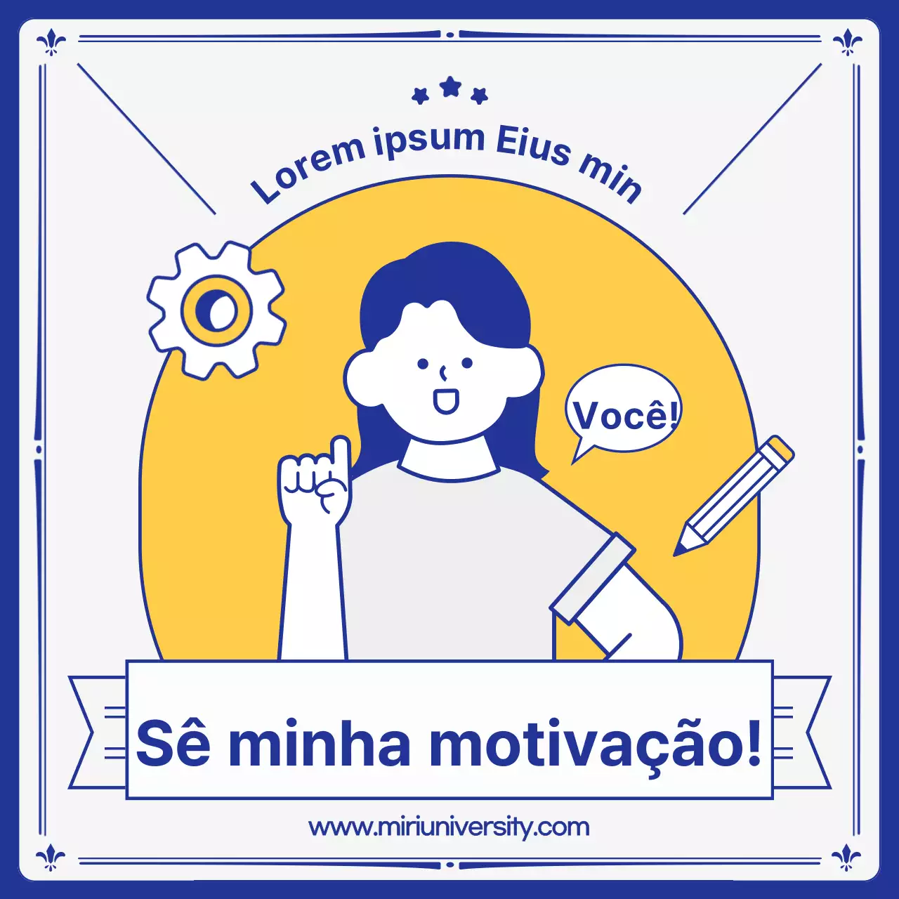 Prospectos de departamentos universitários em amarelo e azul-marinho