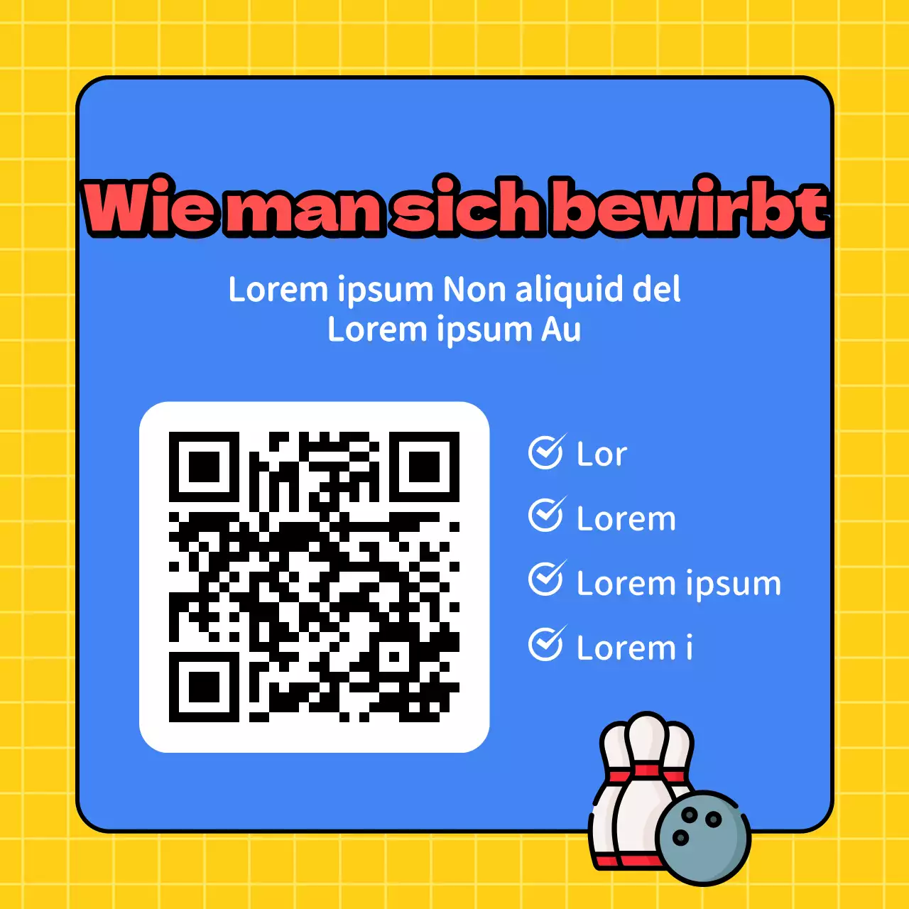 Förderung von blauem und gelbem Bowling zur Anwerbung neuer Mitglieder