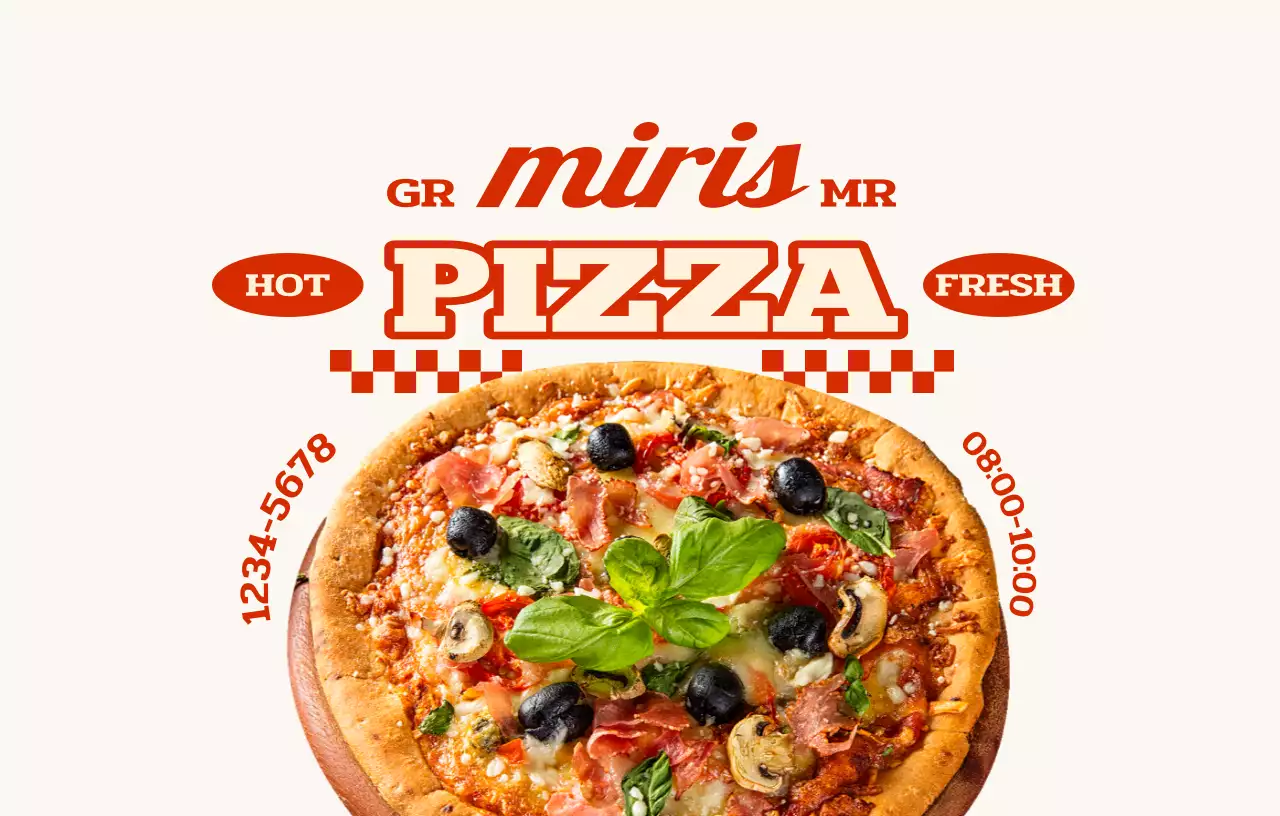 레트로한 느낌의 텍스트와 패턴이 있는 피자 가게