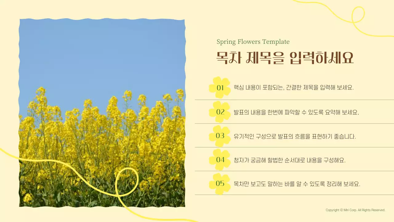 노랑과 초록의 아기자기한 봄 꽃 소개서