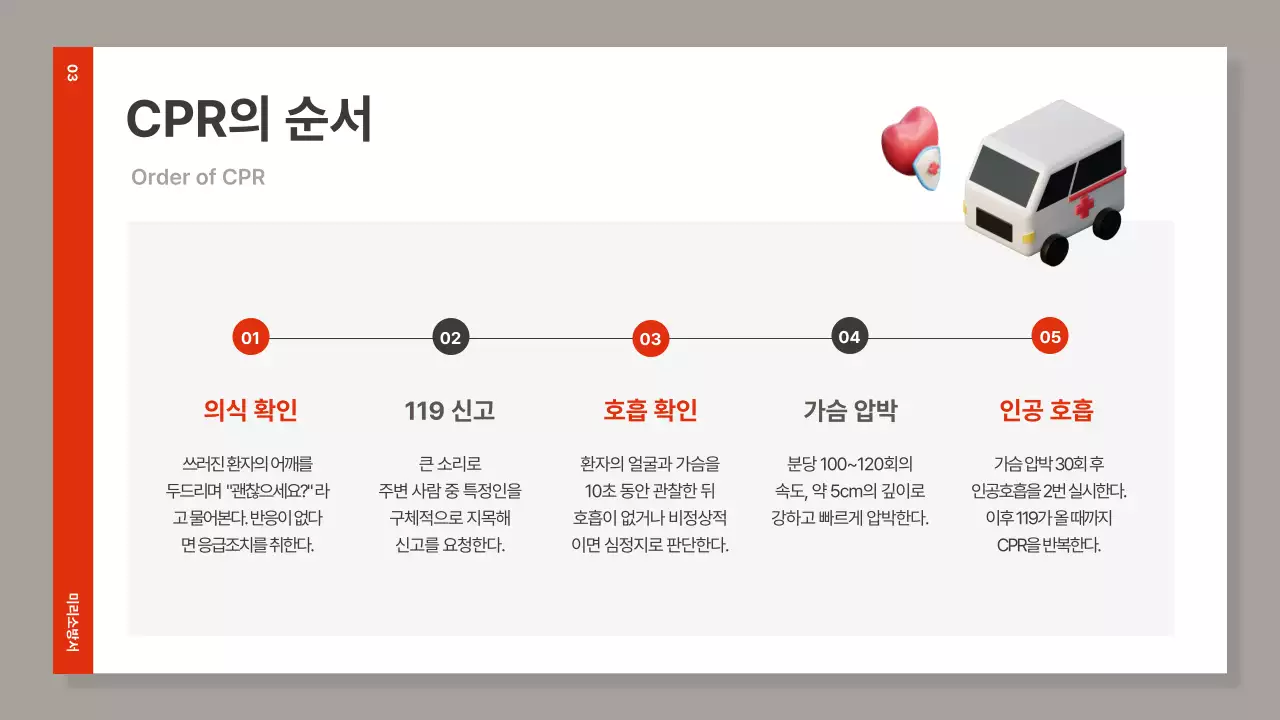 빨강과 갈색의 심플한 심폐소생술 교육자료