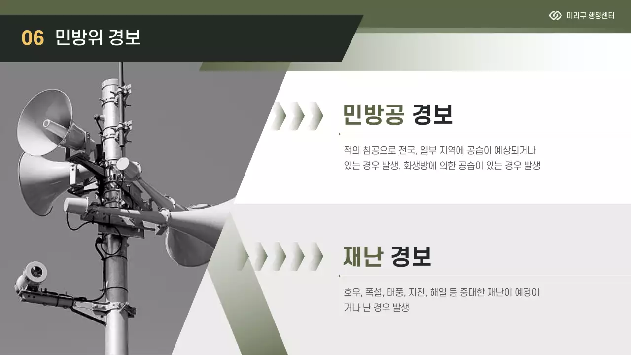 노랑과 카키색의 모던한 민방위 교육자료