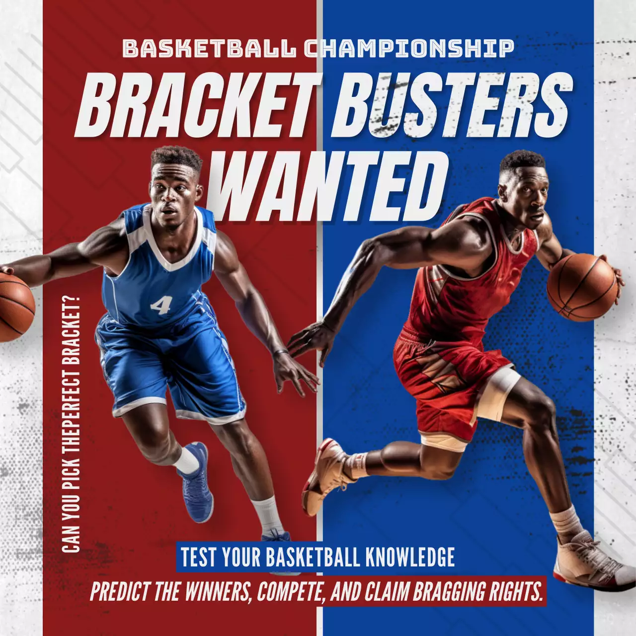 Red and blue trendy March Madness bracket prediction ads