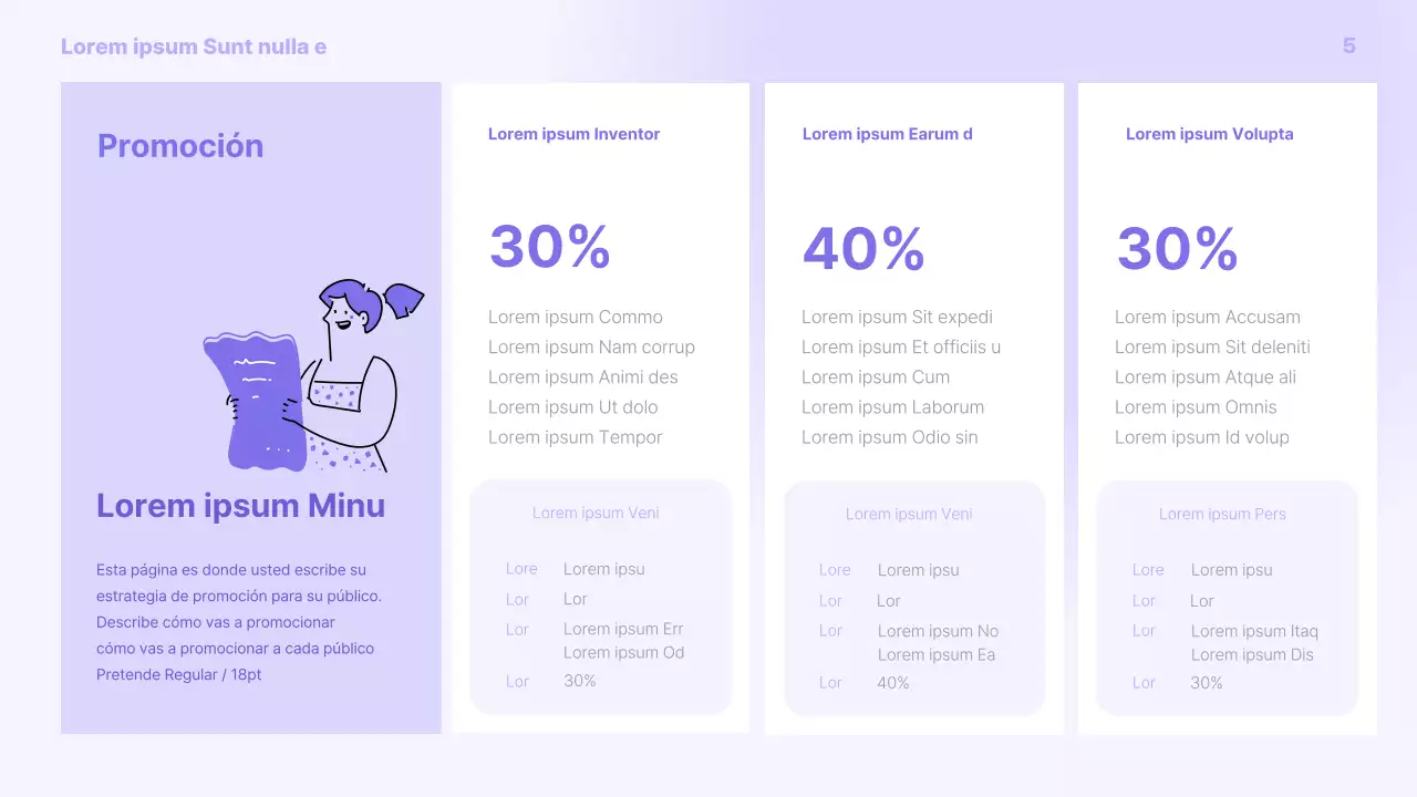 Un sencillo folleto promocional morado y gris