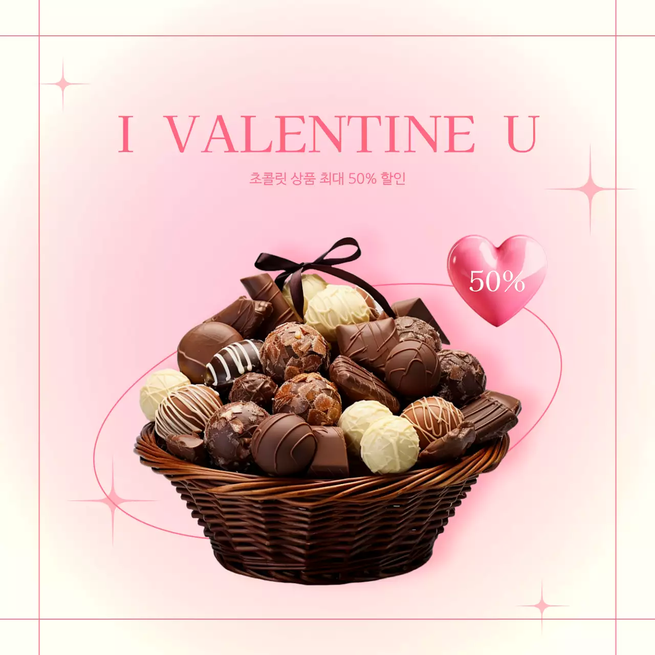 아이보리색과 핑크색 배경의 트렌드한 발렌타인데이 이벤트 홍보