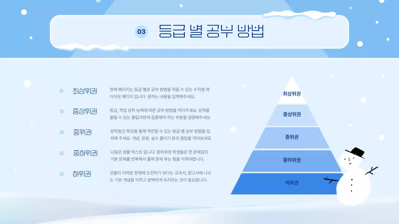 하늘색과 남색의 아기자기한 겨울방학 특강 오리엔테이션 안내서