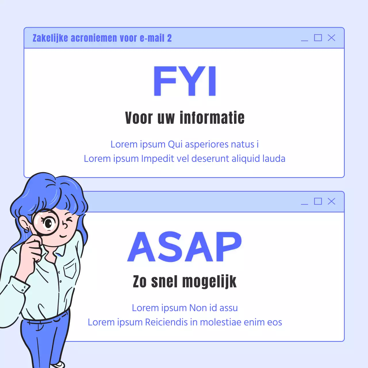Een eenvoudige blauwe en lichtblauwe gids voor zakelijke acroniemen per e-mail