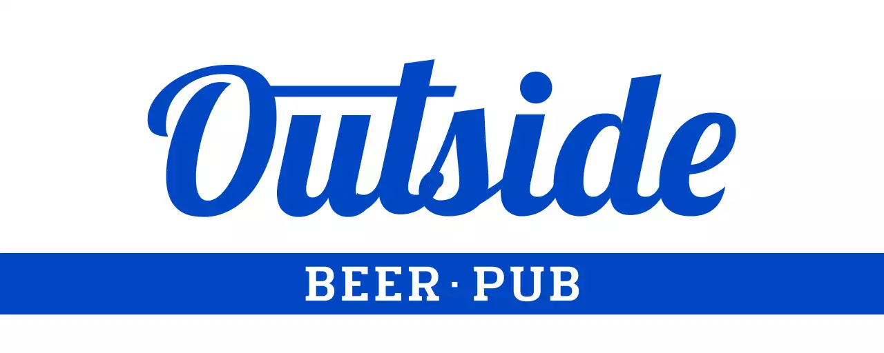 Retro-inspired brewpub storefront sign with blue tones