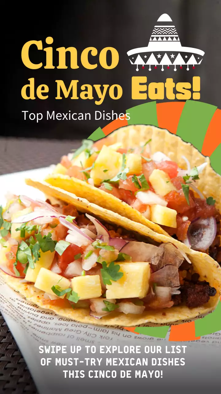 노란색과 녹색의 트렌디한 신코 데 마요가 홍보를 먹다