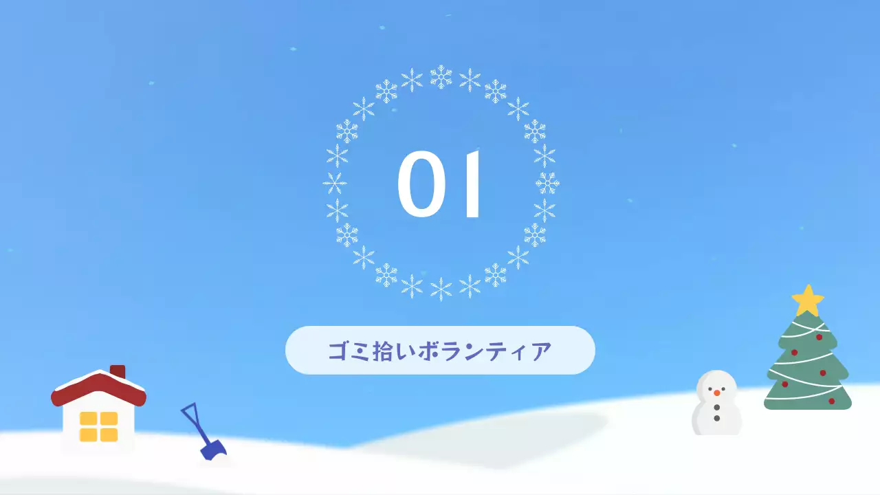 青 シンプル ボランティア お知らせ プレゼンテーション