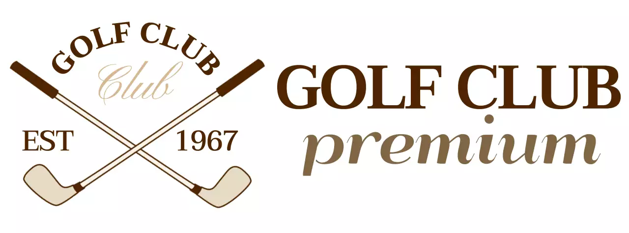 브라운 색상의 골프채 로고가 있는 고급스러운 느낌의 골프 클럽