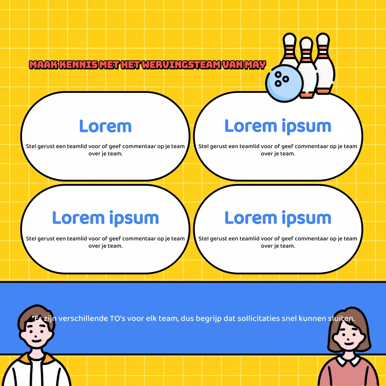 Promoot je blauwe en gele bowlingwervingsinspanningen