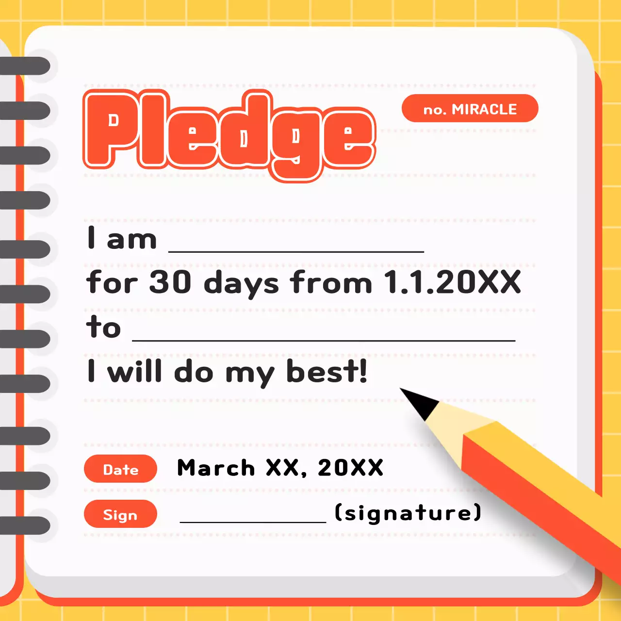 Orange Simple Pledge Document Social Media Post