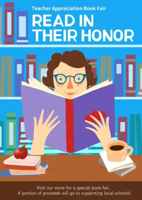 Blue Retro Book Fair Promotion Poster