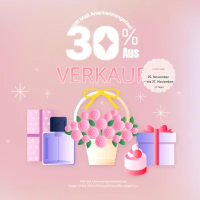 Kitschige rosafarbene Anzeige für eine Geschenkaktion