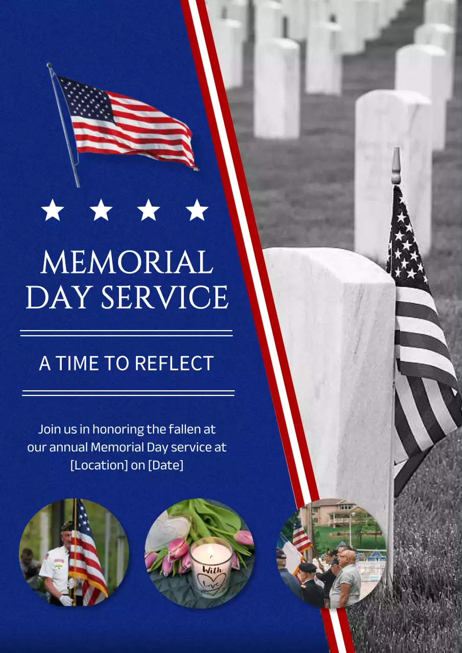 Blue Traditional Memorial Announcement Poster