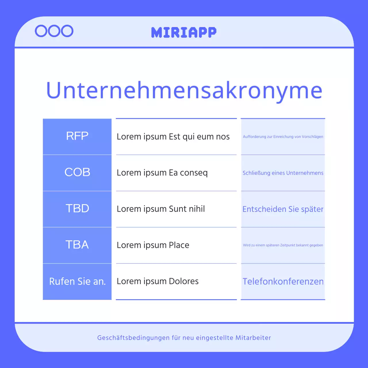 Ein einfacher blauer und hellblauer Leitfaden für geschäftliche E-Mail-Akronyme