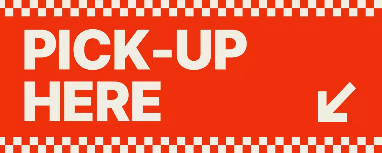 붉은색의 체커보드 빈티지 컨셉의 픽업 주문 안내