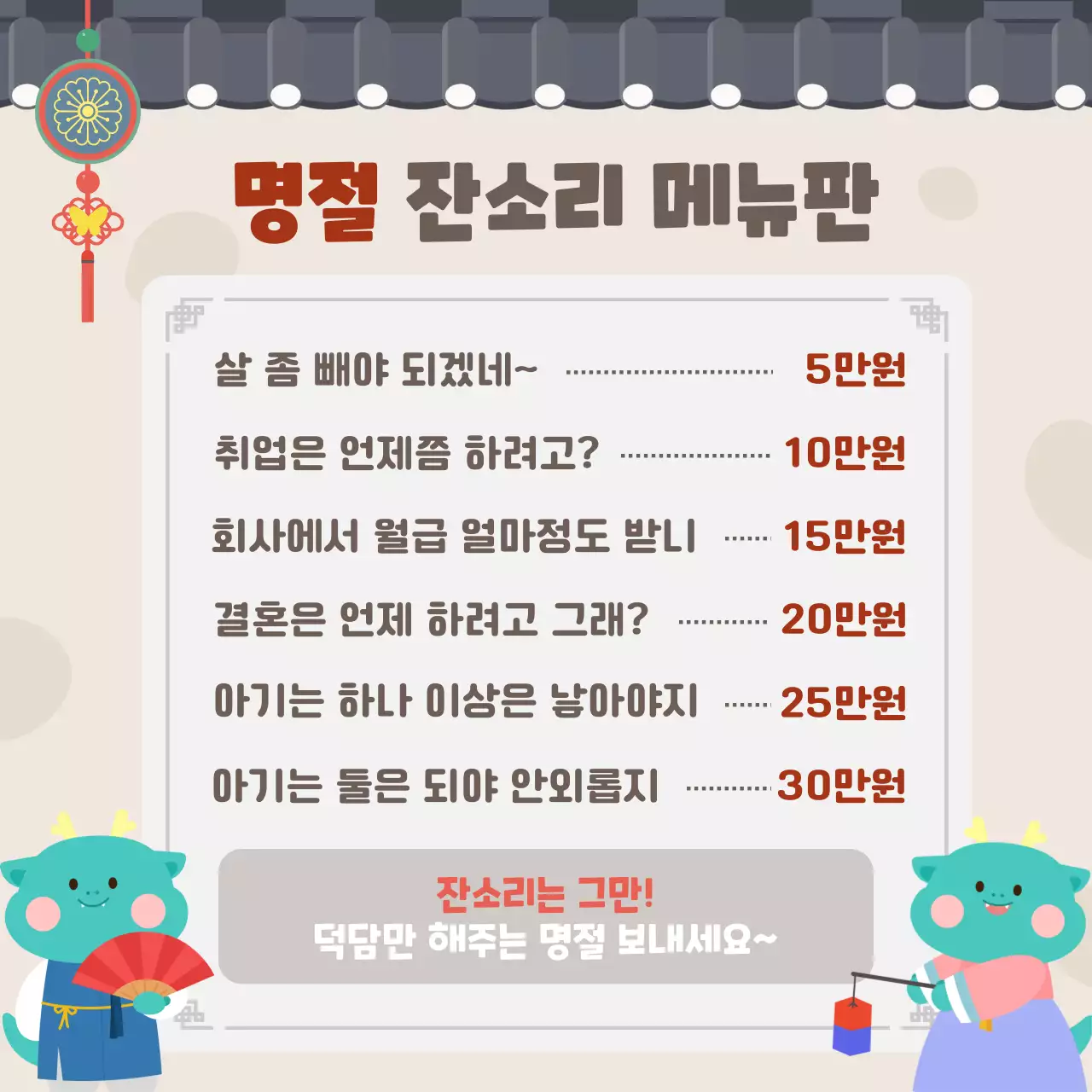 전통배경의 명절 잔소리 메뉴판