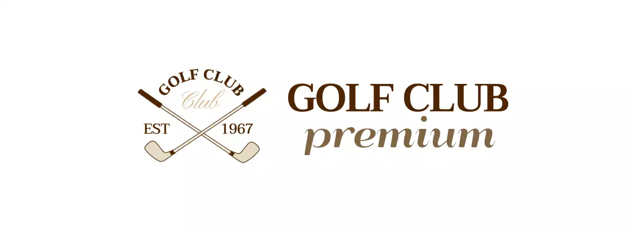브라운 색상의 골프채 로고가 있는 고급스러운 느낌의 골프 클럽
