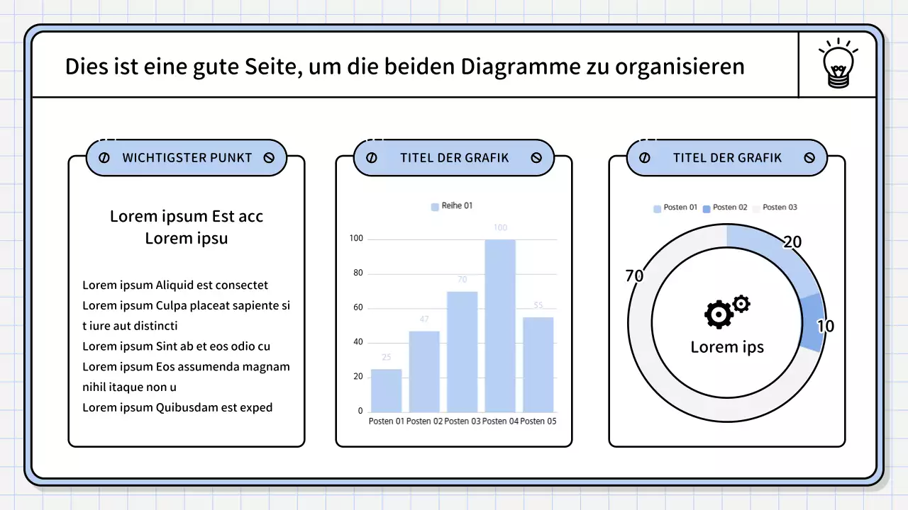 Ein einfacher, hellblauer zusammenfassender Bericht