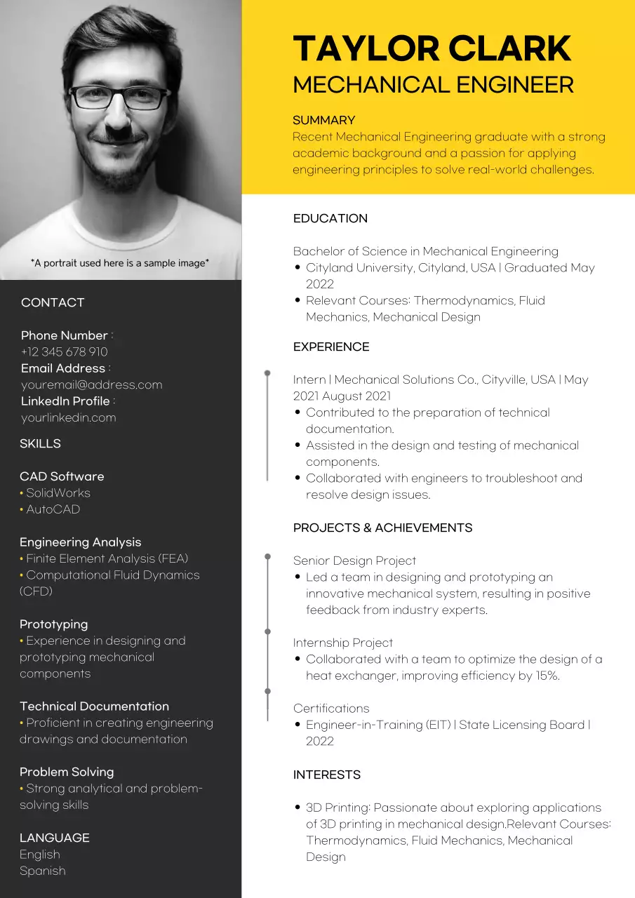 Yellow and Grey Modern Mechanical Engineer Resume