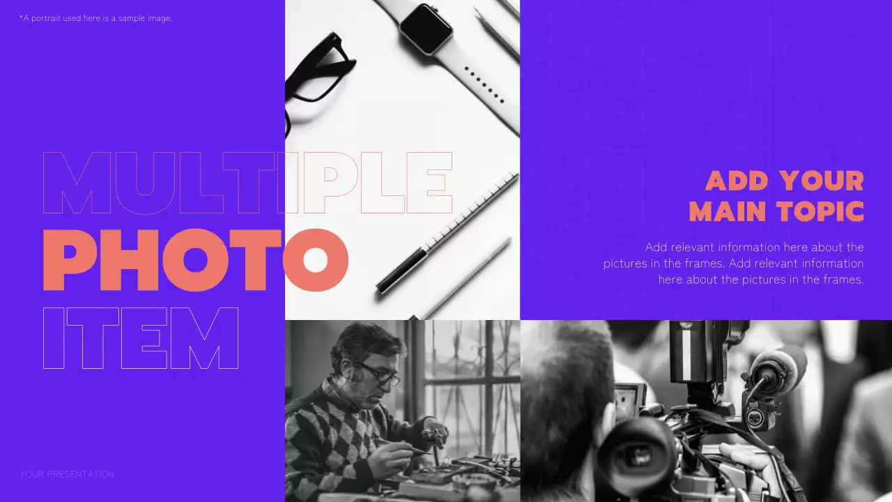 보라색과 주황색의 트렌디한 멀티 페이지 레이아웃 보고서