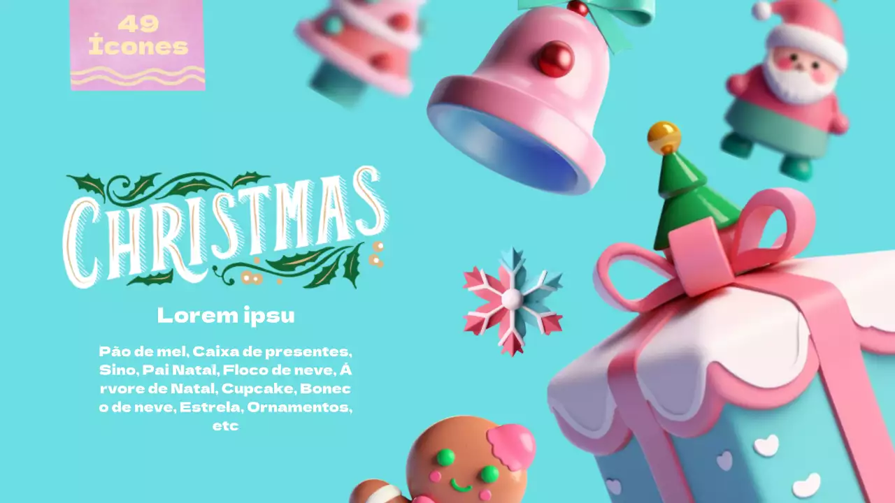 Decorações de Natal em 3D azul claro e cor-de-rosa