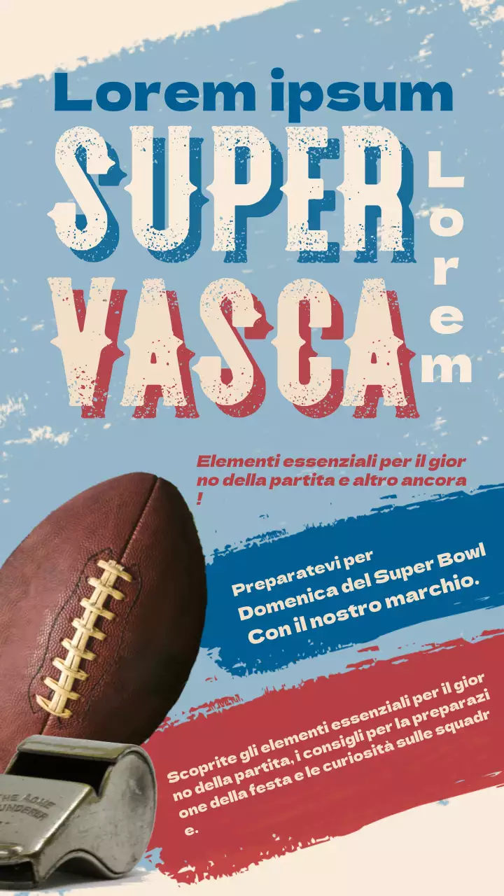 Pubblicità vintage del conto alla rovescia del Super Bowl in blu e rosso