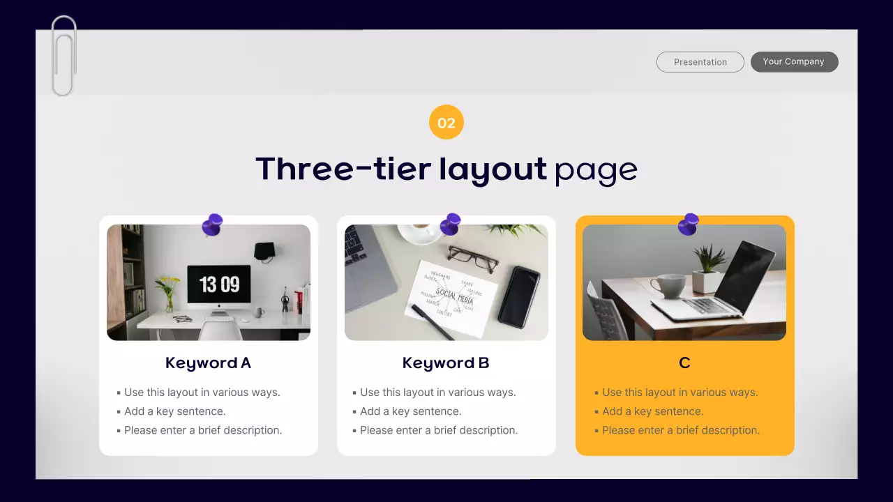 A simple office worker business report in purple and yellow