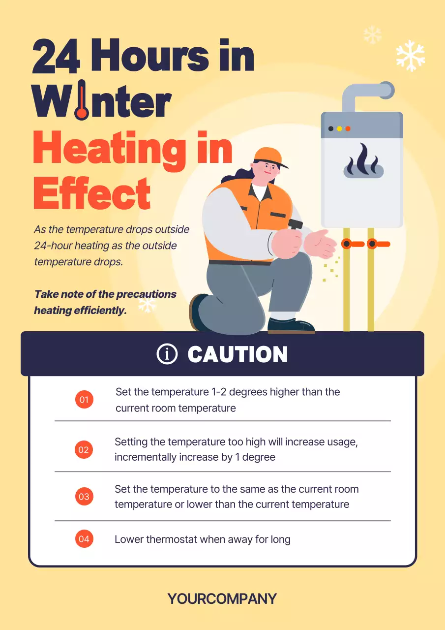 베이지색 심플 난방 가이드라인 포스터