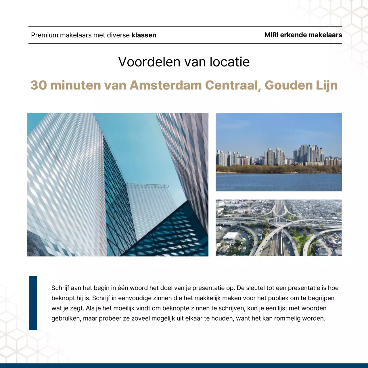 Luxueus vastgoed in marineblauw en goud door een makelaar.