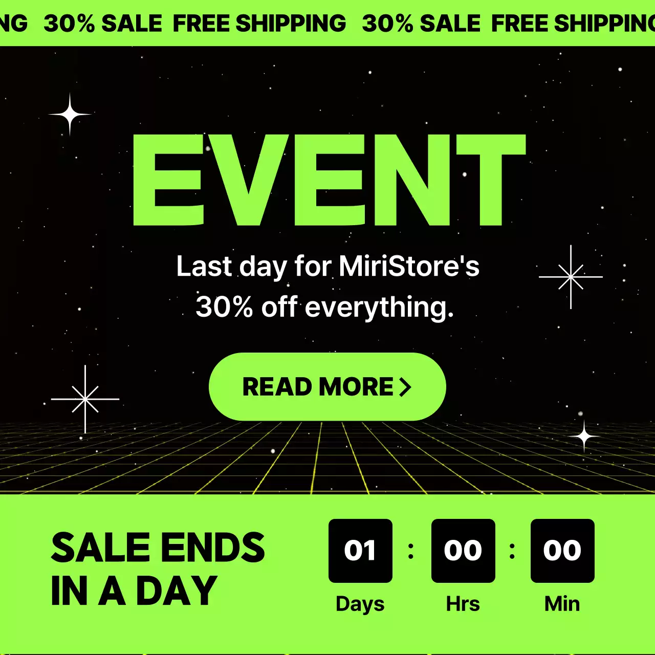 네온 미래주의 세일 프로모션 소셜 미디어 게시물