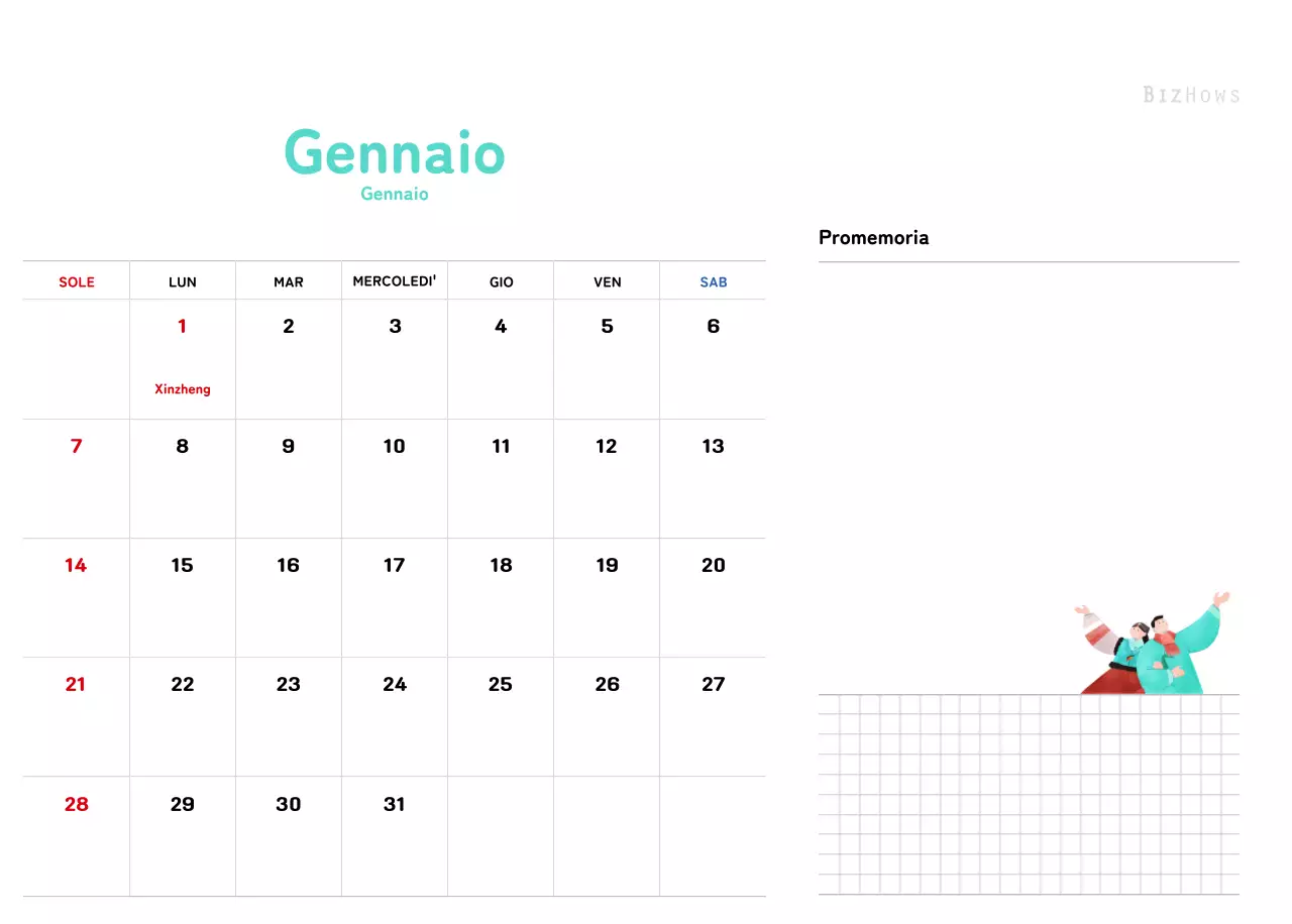 Un calendario di Capodanno caldo e illustrato