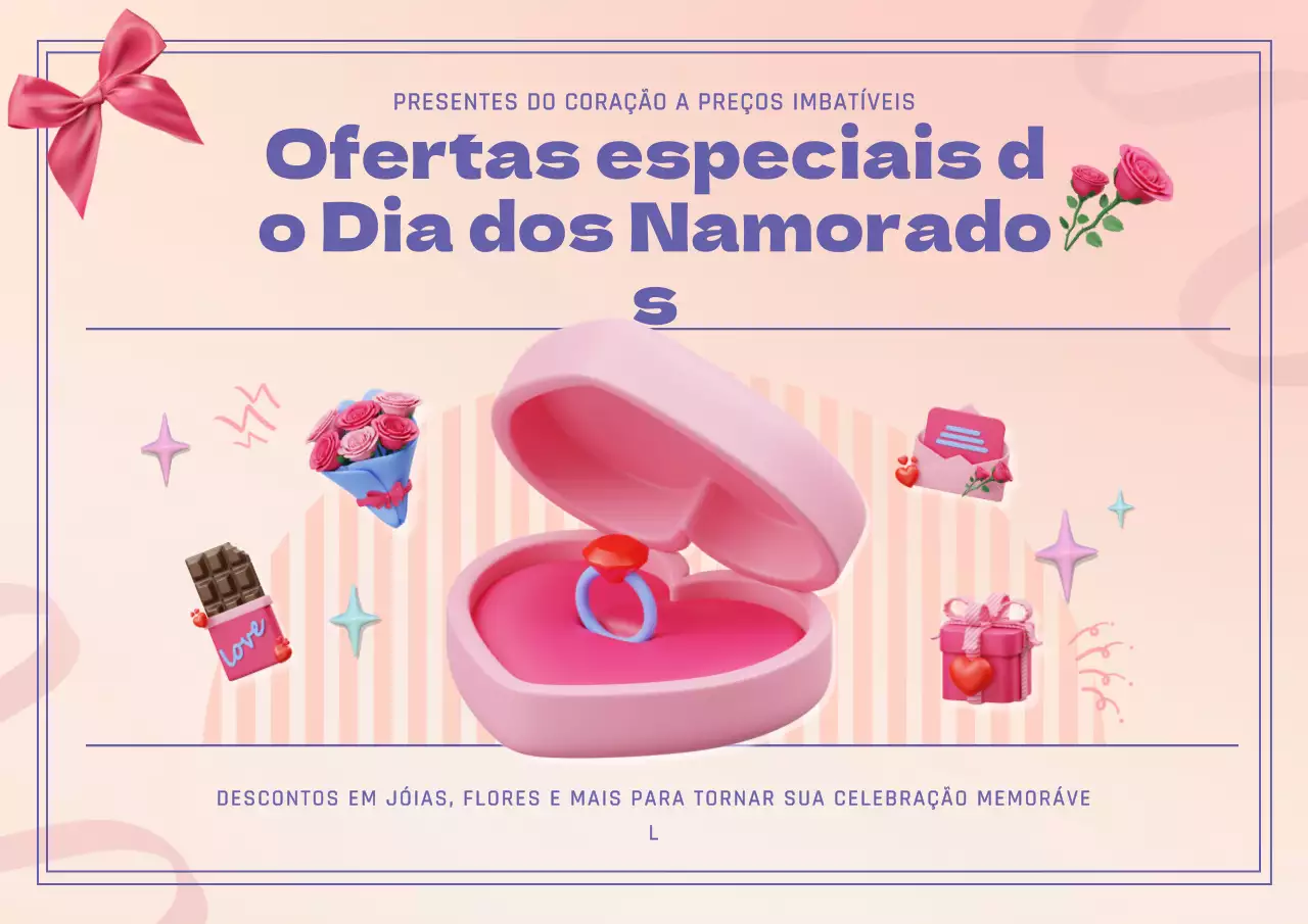 Anúncio geométrico do Dia dos Namorados em cor-de-rosa e roxo