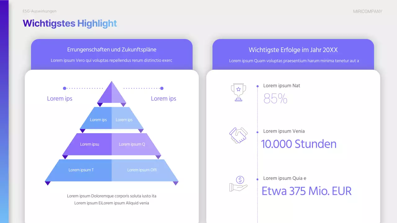 Ein moderner ESG-Nachhaltigkeitsbericht in Lila und Hellblau