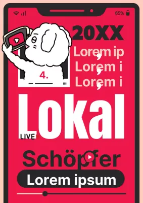 Einladung zu einer Schöpferpräsentation im Pop-Art-Stil mit rotem Hintergrund