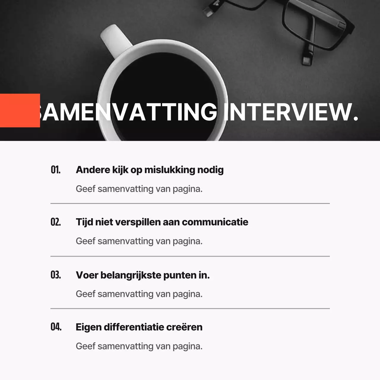 Een moderne, zwart-wit en oranje sollicitatiebrief voor ondernemersinterviews