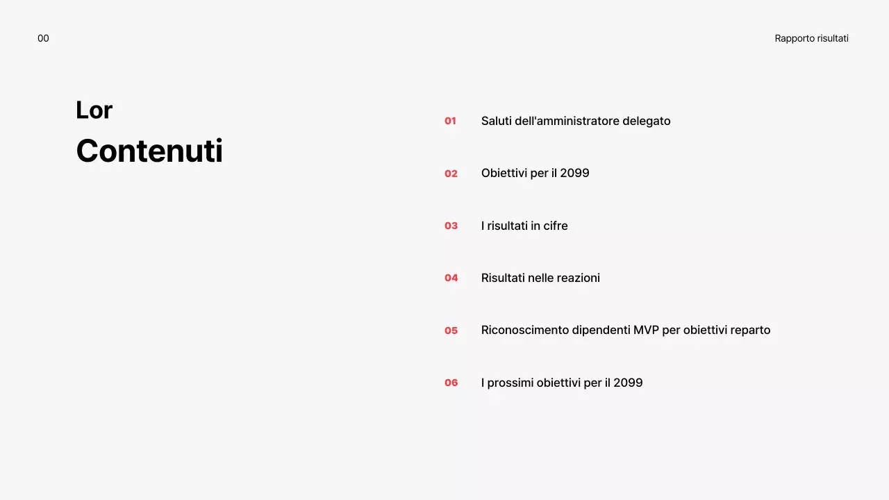 Semplice rapporto di performance di fine anno con accenti rossi