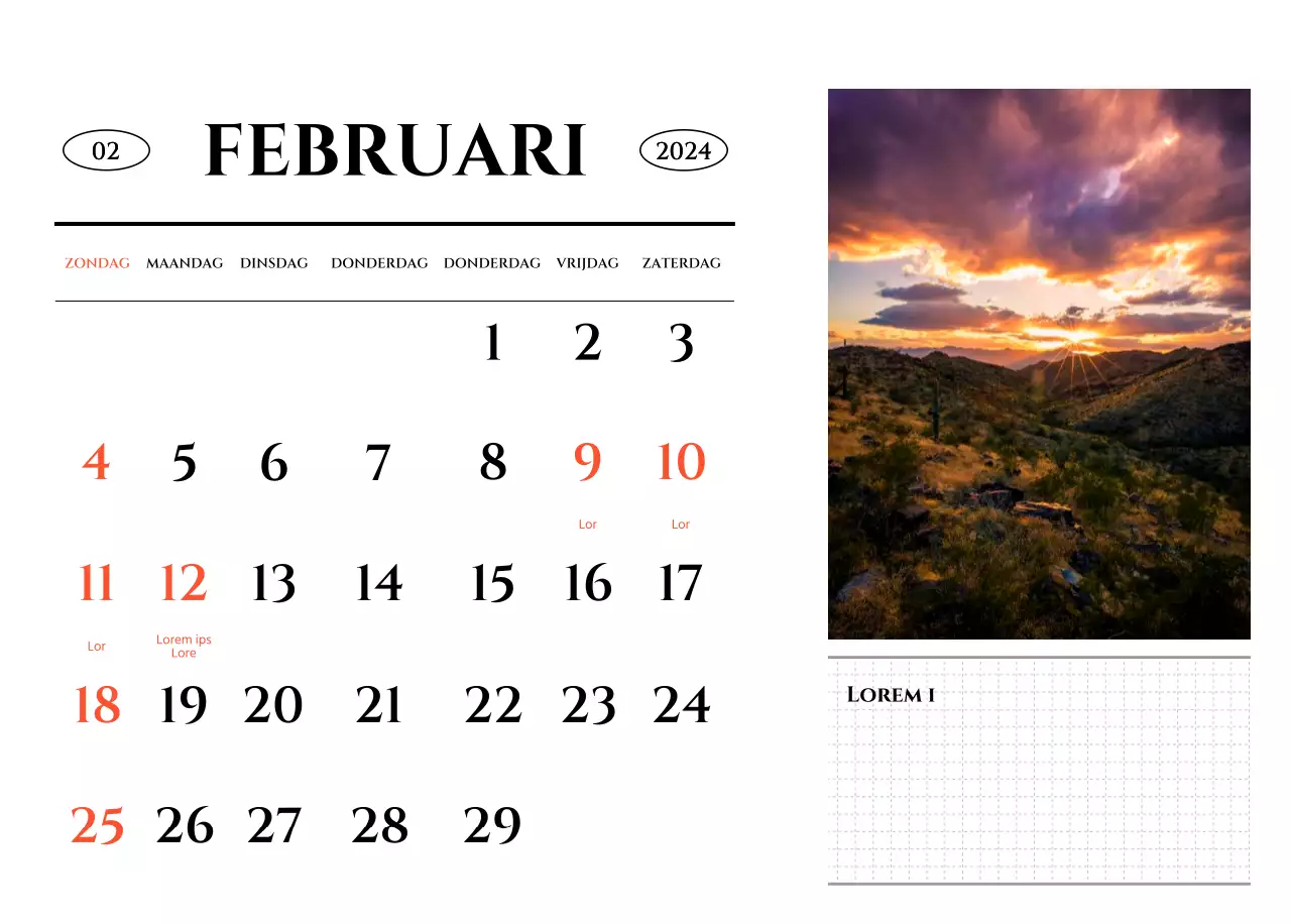 Een kalender in een eenvoudige stijl met een emotioneel concept voor reisfotografie