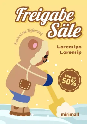 Pop-art-Anzeige für den Ausverkauf zum Jahresende in Gelb und Braun