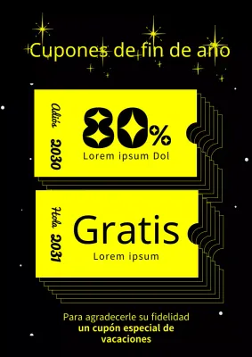 Anuncio geométrico de cupones para compras navideñas en amarillo y negro