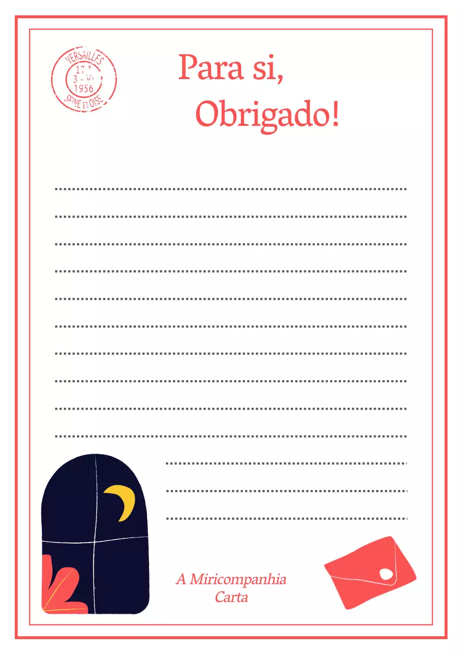 Carta-convite simples em vermelho e azul-marinho