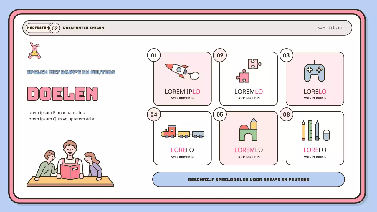 Een schattige baby- en peuterinstructeursportefeuille in lichtblauw en roze