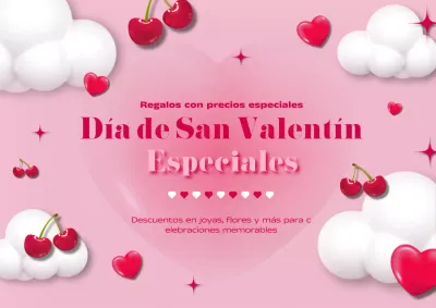 Publicidad de rebajas de moda para San Valentín en rosa y rojo