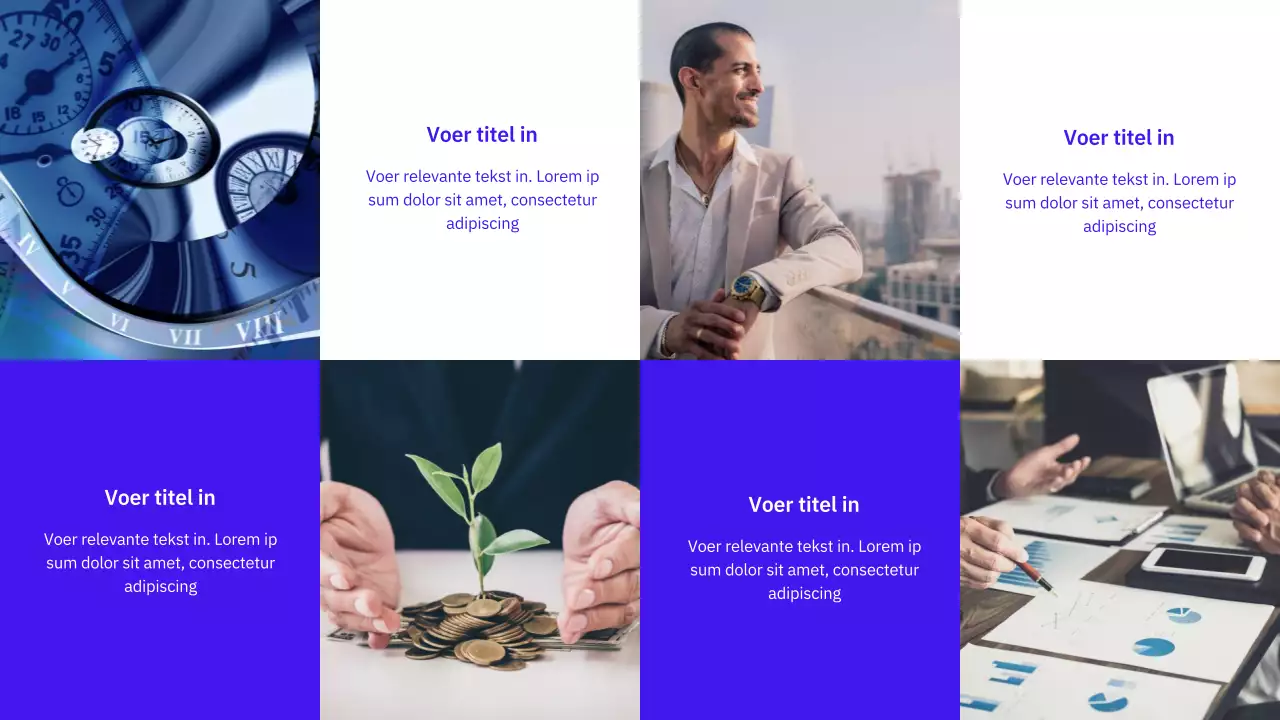 Eenvoudige, gevarieerde lay-outs in blauw voor planning