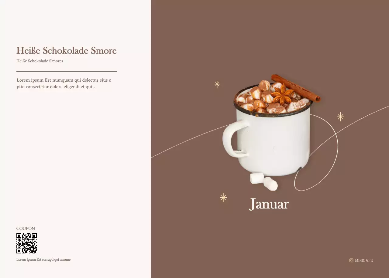 Cafe-Kalender mit Empfehlungen für das Getränk des Monats